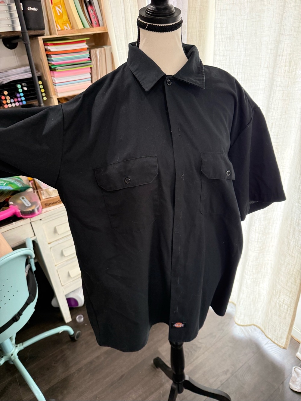 Dickies Black Short-Sleeve Work Shirt Jacket Overshirt